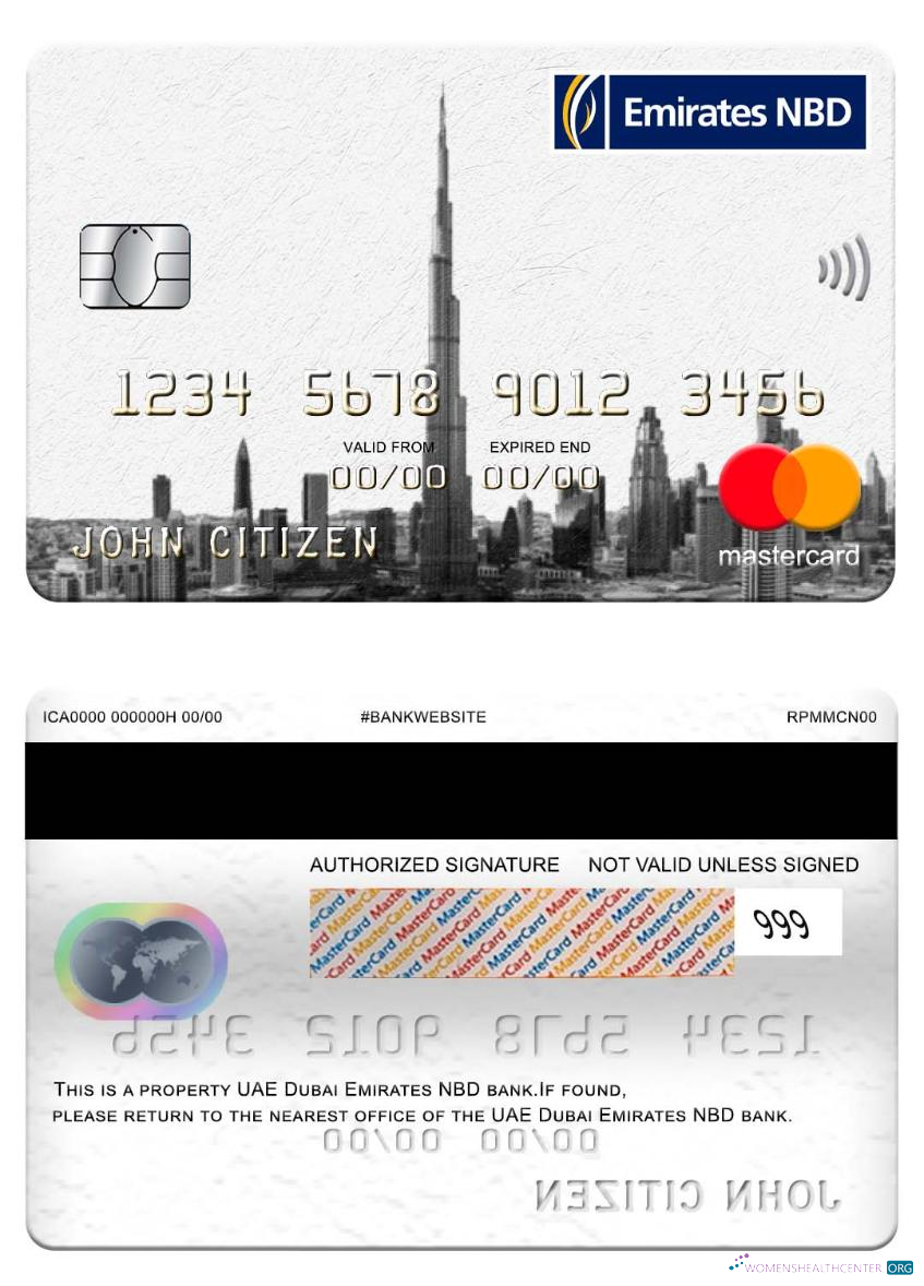 Editierbare Herunterladen UAE Dubai Emirates NBD Bank Mastercard Photoshop Vorlage