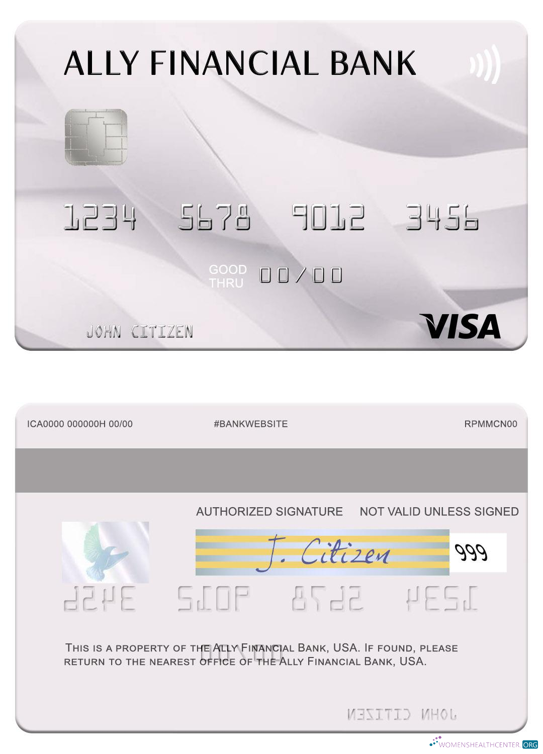 Editierbare Herunterladen USA Ally Financial Bank Visa Karte Photoshop Vorlage
