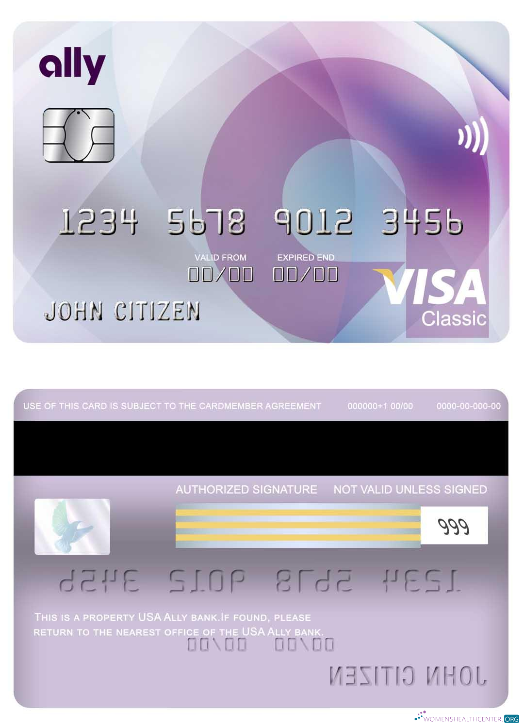 Editierbare Herunterladen USA Ally Bank Visa Classic Karte Photoshop Vorlage