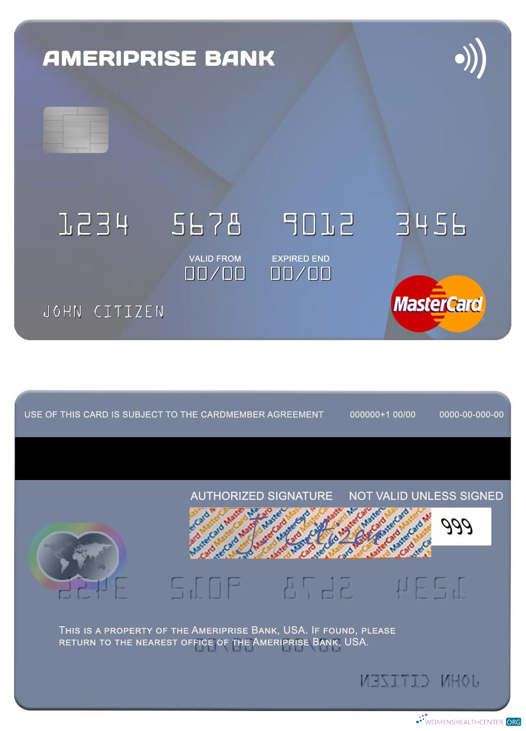 Editierbare Herunterladen USA Ameriprise Bank Mastercard Photoshop Vorlage