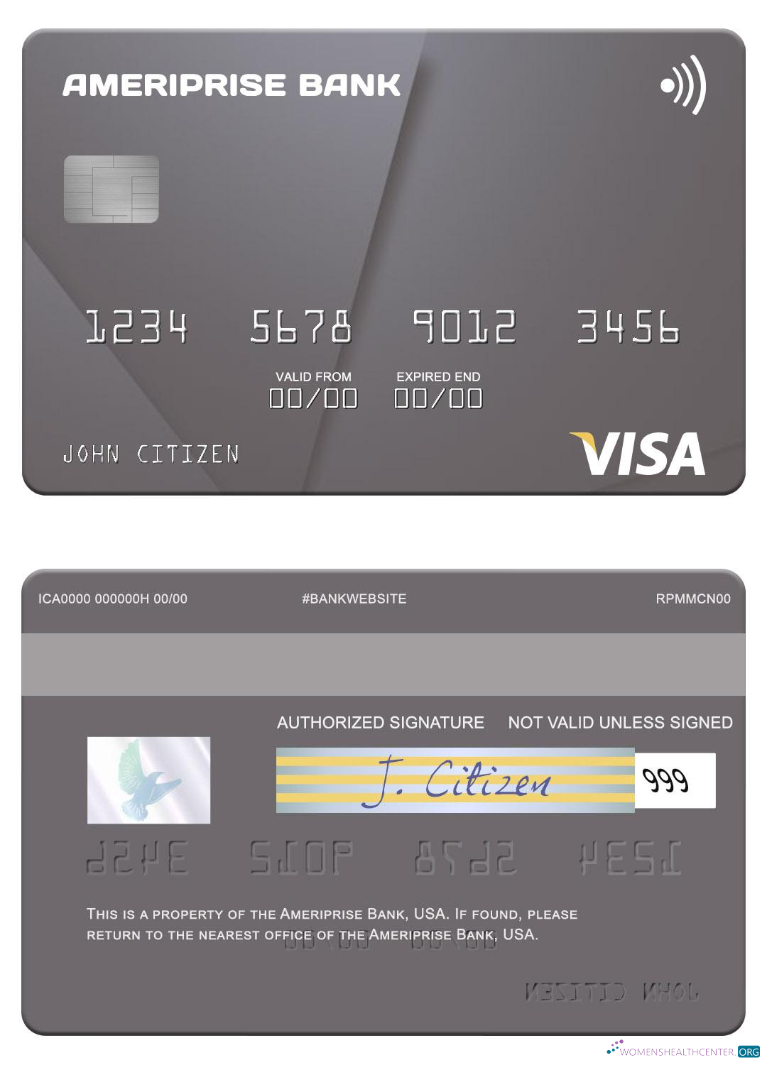 Realistische Herunterladen USA Ameriprise Bank Visa Karte Photoshop Vorlage