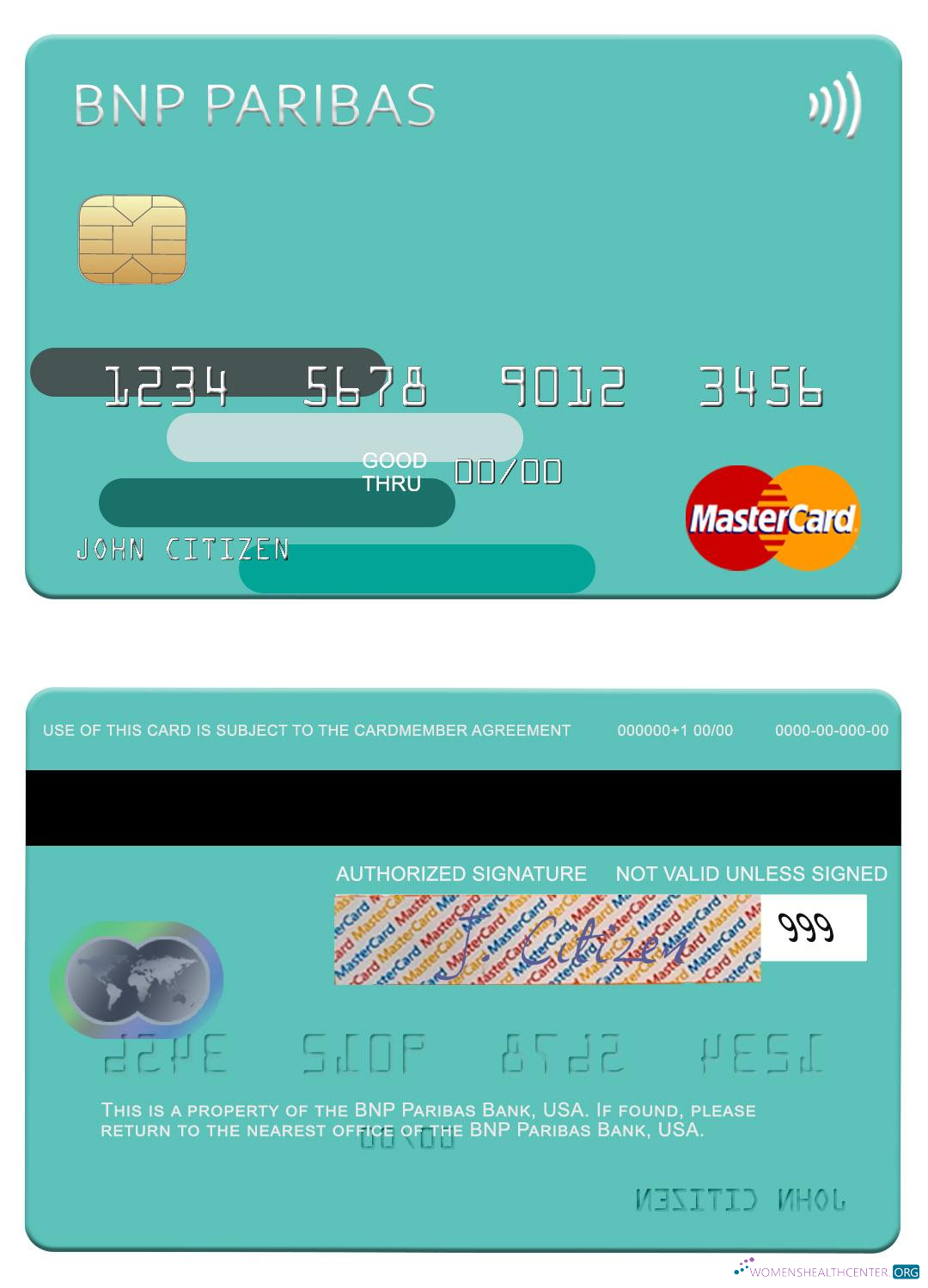 Professionelle Herunterladen USA BNP Paribas Bank Mastercard Photoshop Vorlage