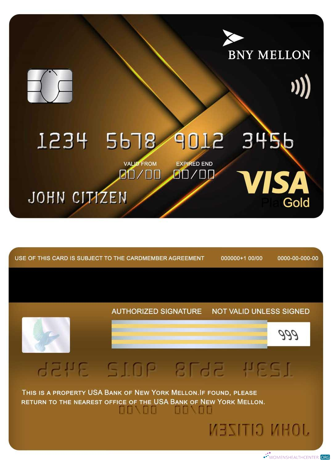 Professionelle Herunterladen USA Bank von Neu York Mellon Visa Gold Karte Photoshop Vorlage