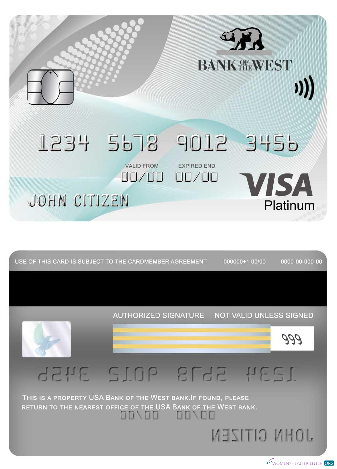 Realistische Herunterladen USA Bank von The West Bank Visa Platin Karte Photoshop Vorlage