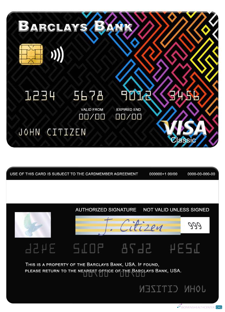 Hochwertige Herunterladen USA Barclays Bank Visa Karte Photoshop Vorlage