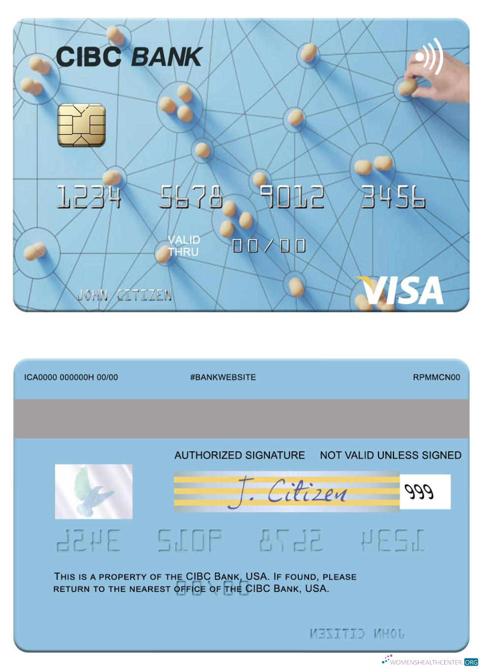 Hochwertige Herunterladen USA CIBC Bank Visa Karte Photoshop Vorlage