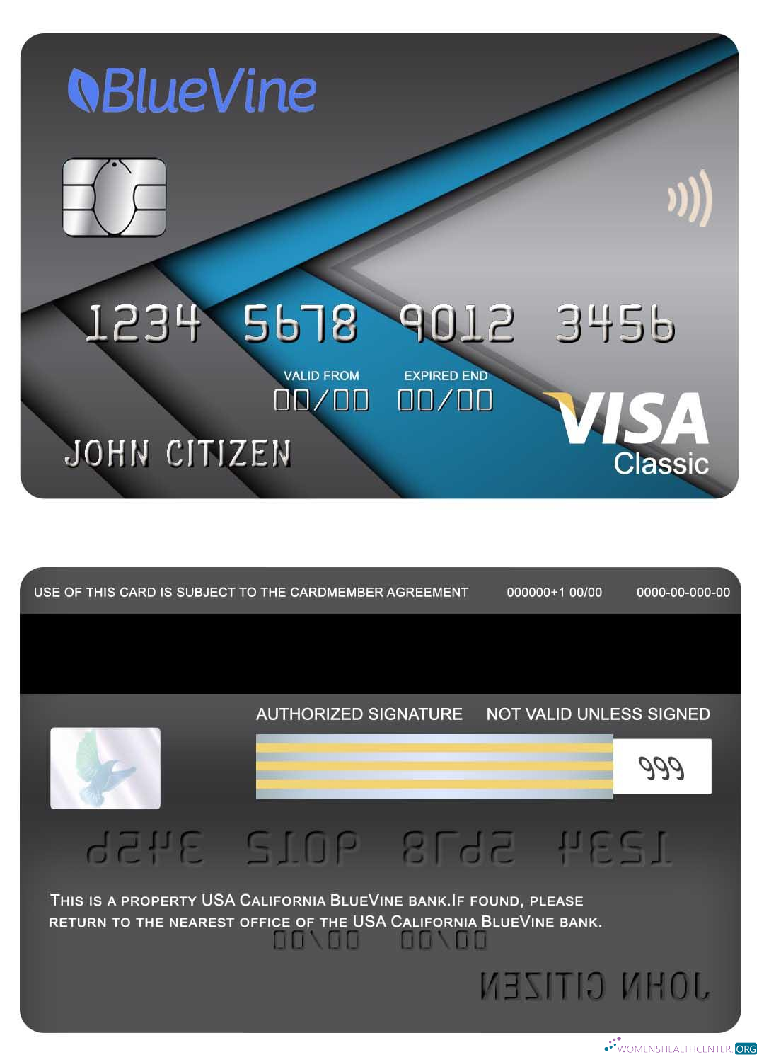 Editierbare Herunterladen USA California BlueVine Bank Visa Classic Karte Photoshop Vorlage