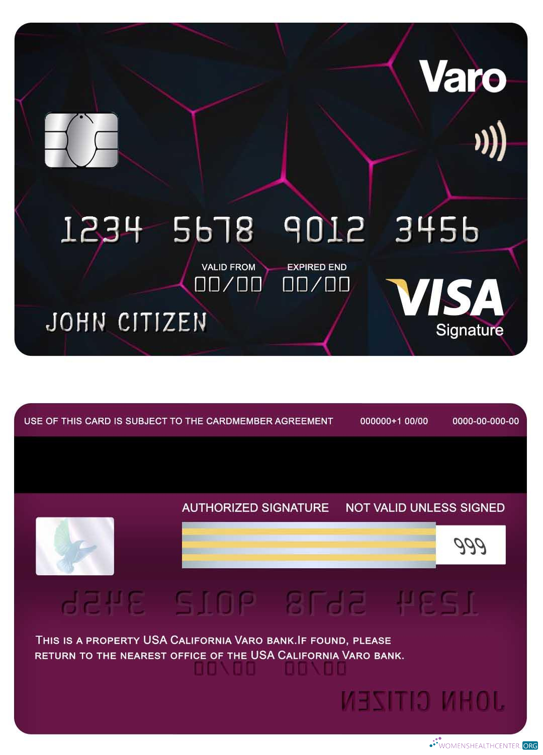 Editierbare Herunterladen USA California Varo Bank Visa Signature Karte Photoshop Vorlage