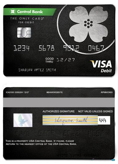 Editierbare Herunterladen USA Zentral Bank Visa Karte Photoshop Vorlage