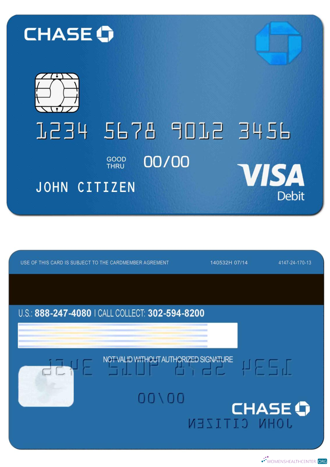 Realistische Herunterladen USA Chase Bank Visa Debit Karte Photoshop Vorlage