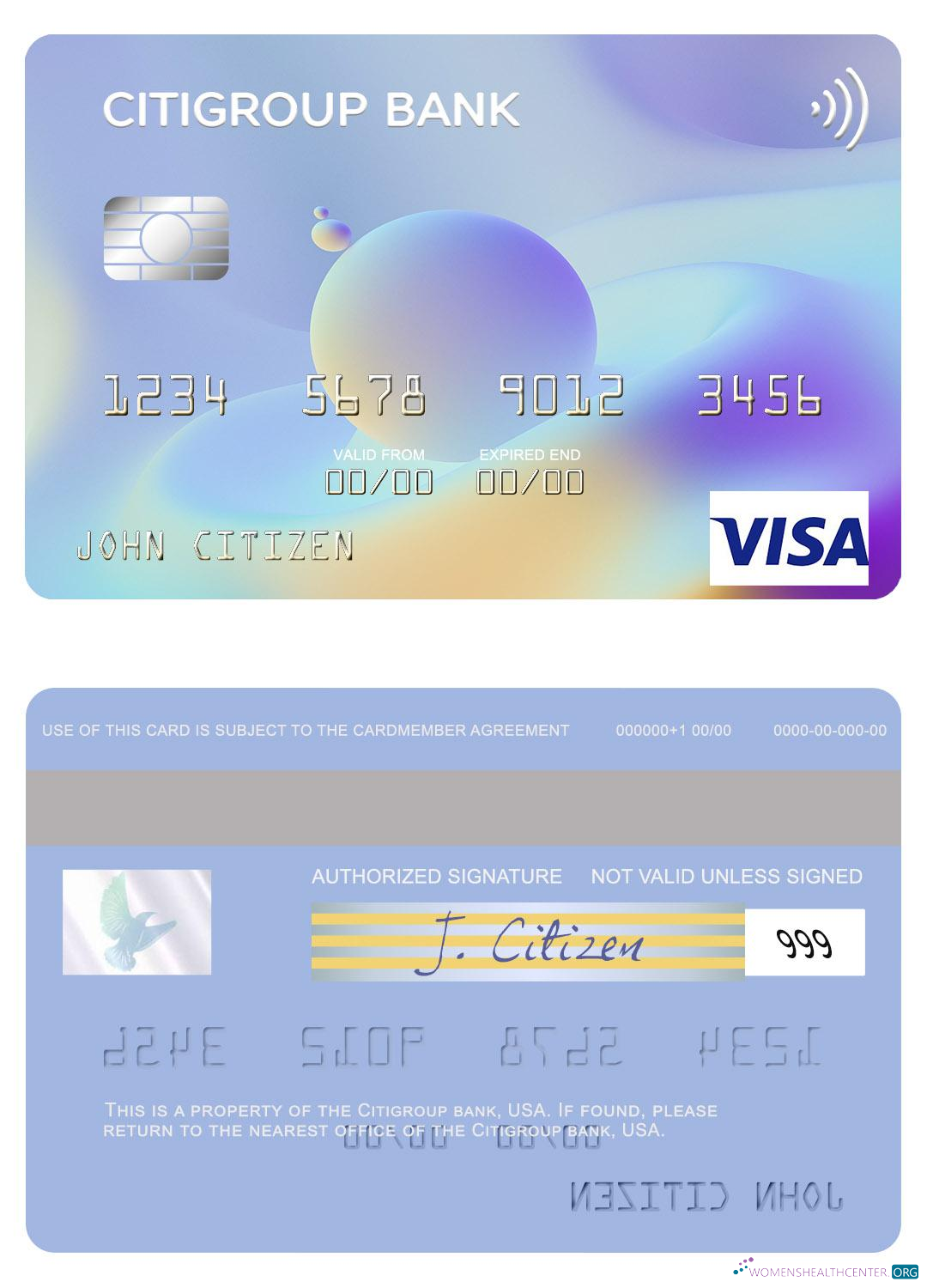 Hochwertige Herunterladen USA Citigroup Bank Visa Karte Photoshop Vorlage