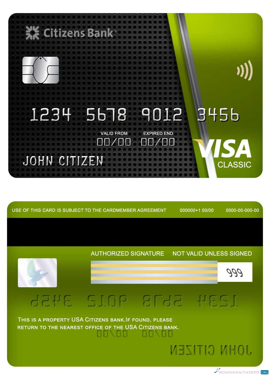 Realistische Herunterladen USA Citizens Bank Visa Classic Karte Photoshop Vorlage