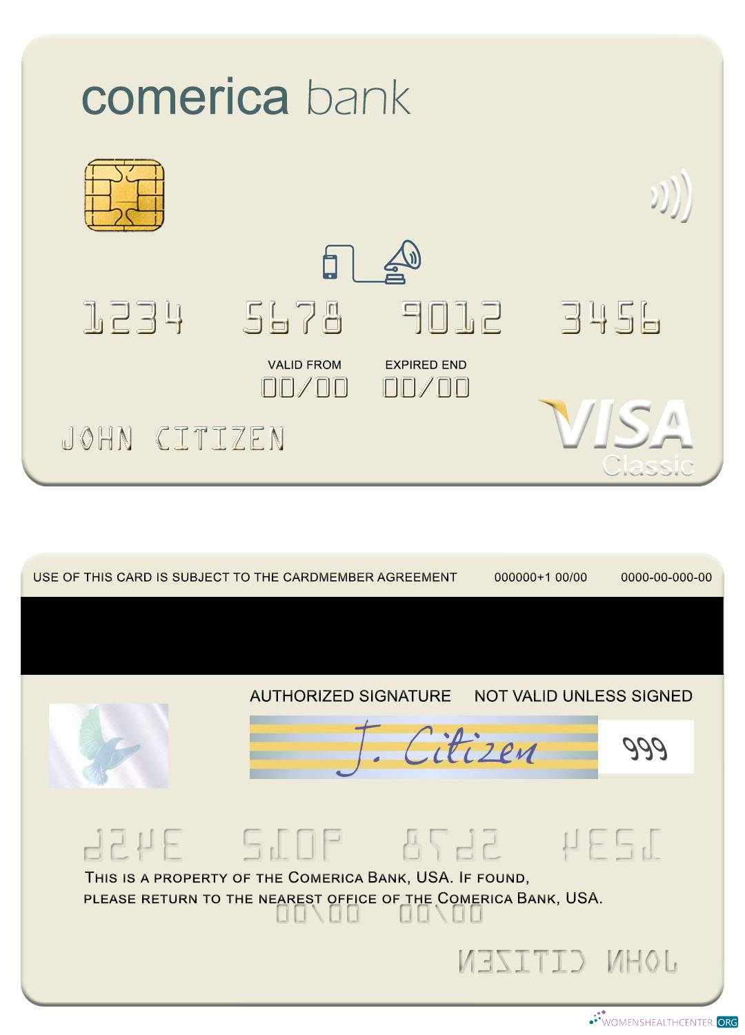 Hochwertige Herunterladen USA Comerica Bank Visa Karte Photoshop Vorlage