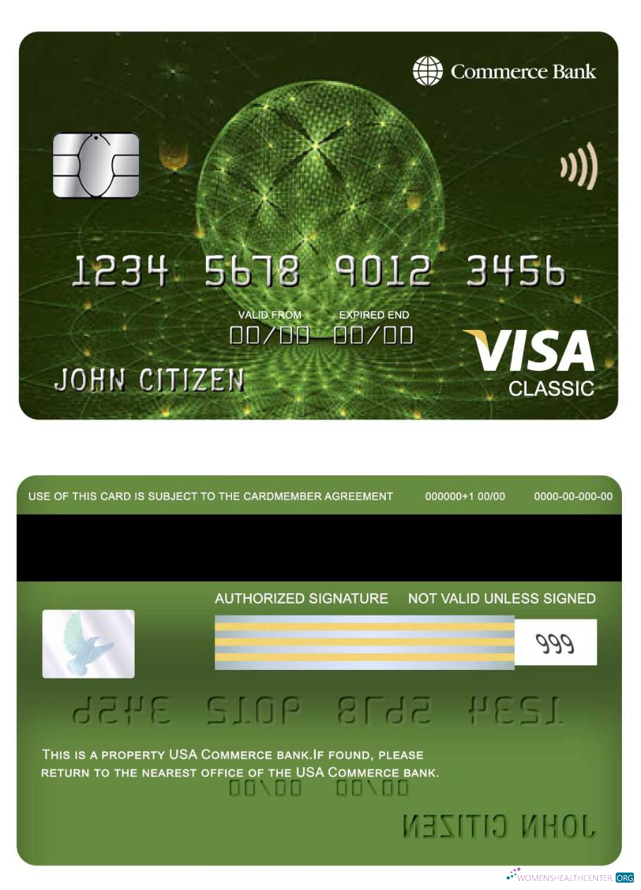 Hochwertige Herunterladen USA Commerce Bank Visa Classic Karte Photoshop Vorlage
