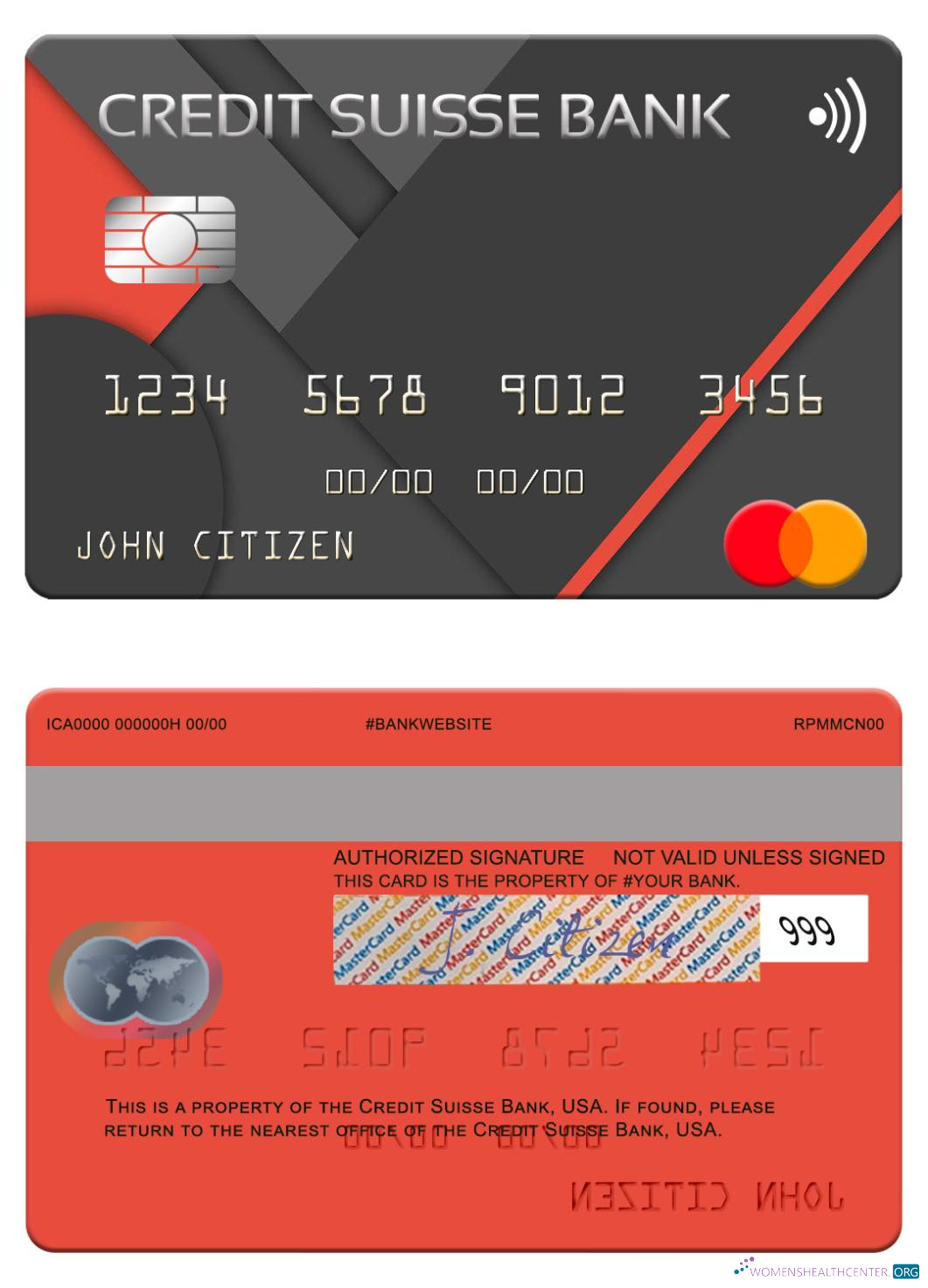 Hochwertige Herunterladen USA Kredit Suisse Bank Mastercard Photoshop Vorlage
