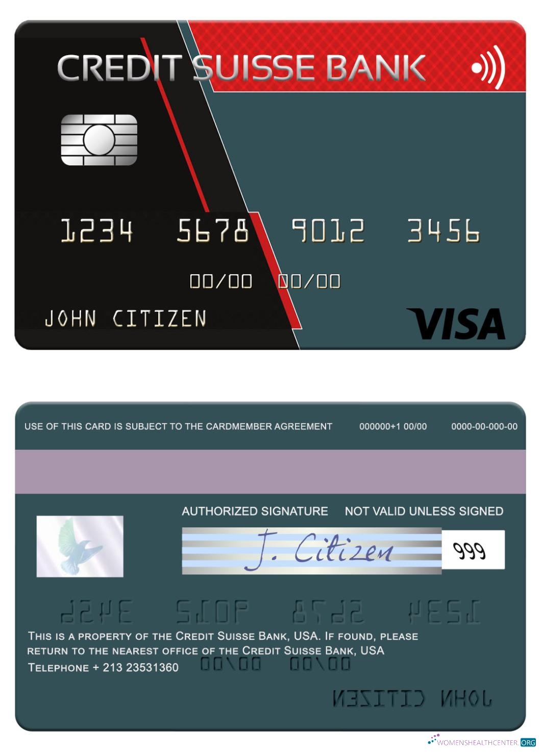 Editierbare Herunterladen USA Kredit Suisse Bank Visa Karte Photoshop Vorlage