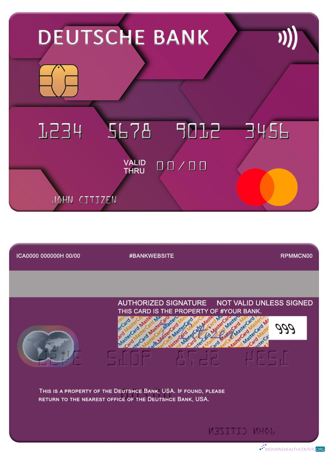 Editierbare Herunterladen USA Deutsche Bank Mastercard Photoshop Vorlage