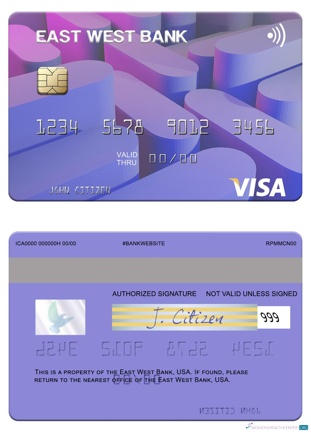 Editierbare Herunterladen USA Ost West Bank Visa Karte Photoshop Vorlage