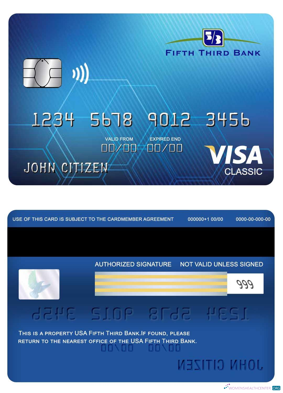 Realistische Herunterladen USA Fifth Dritte Bank Visa Classic Karte Photoshop Vorlage