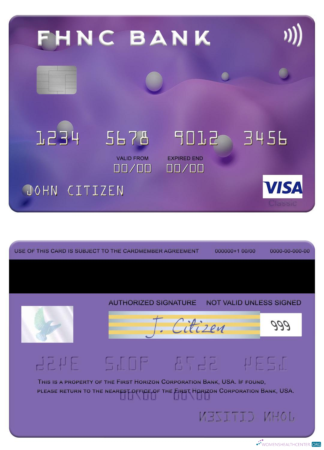 Hochwertige Herunterladen USA Erste Horizon National Konzern Bank Visa Karte Photoshop Vorlage