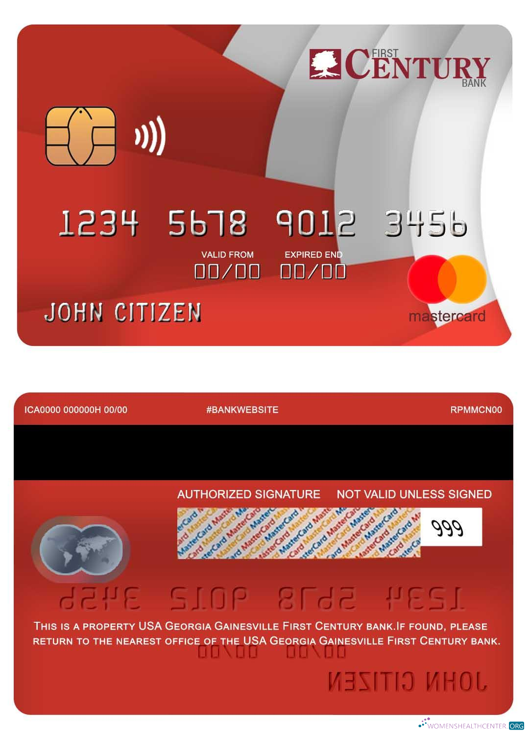 Editierbare Herunterladen USA Georgien Gainesville Erste Century Bank Mastercard Photoshop Vorlage