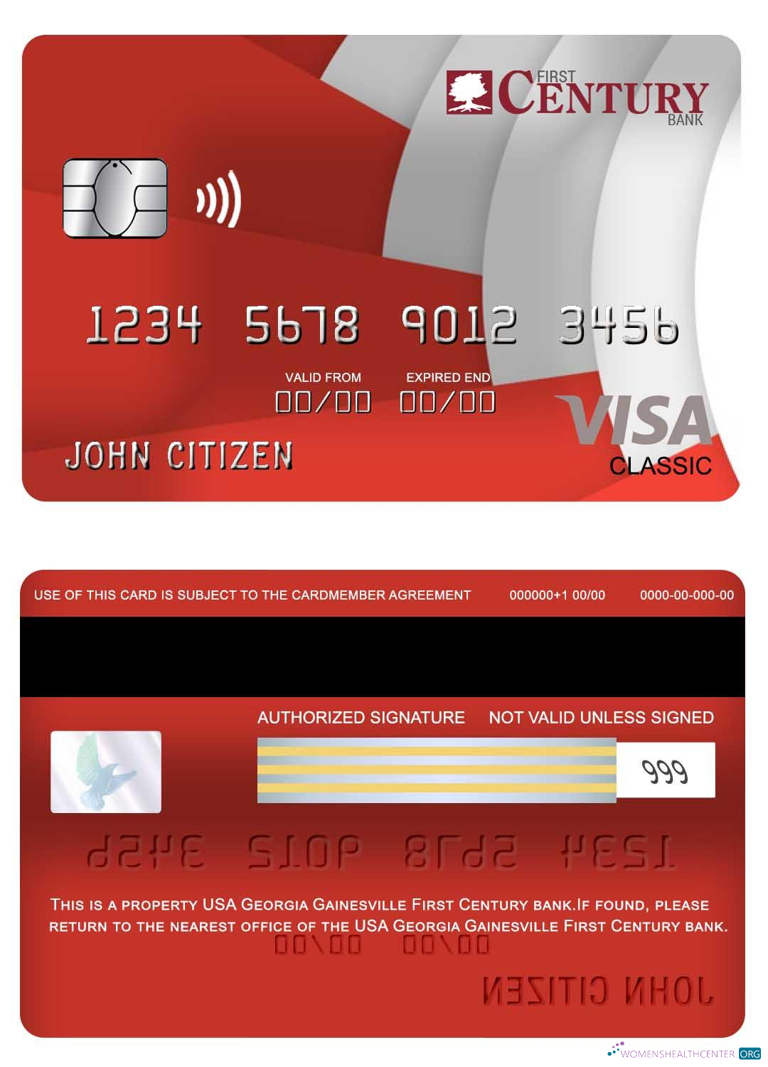 Realistische Herunterladen USA Georgien Gainesville Erste Century Bank Visa Classic Karte Photoshop Vorlage
