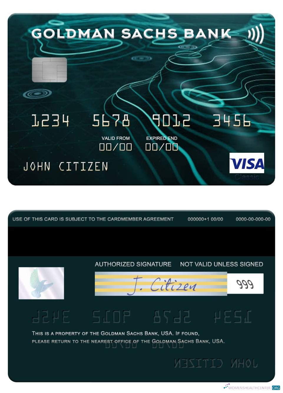 Hochwertige Herunterladen USA Goldman Sachs Bank Visa Karte Photoshop Vorlage