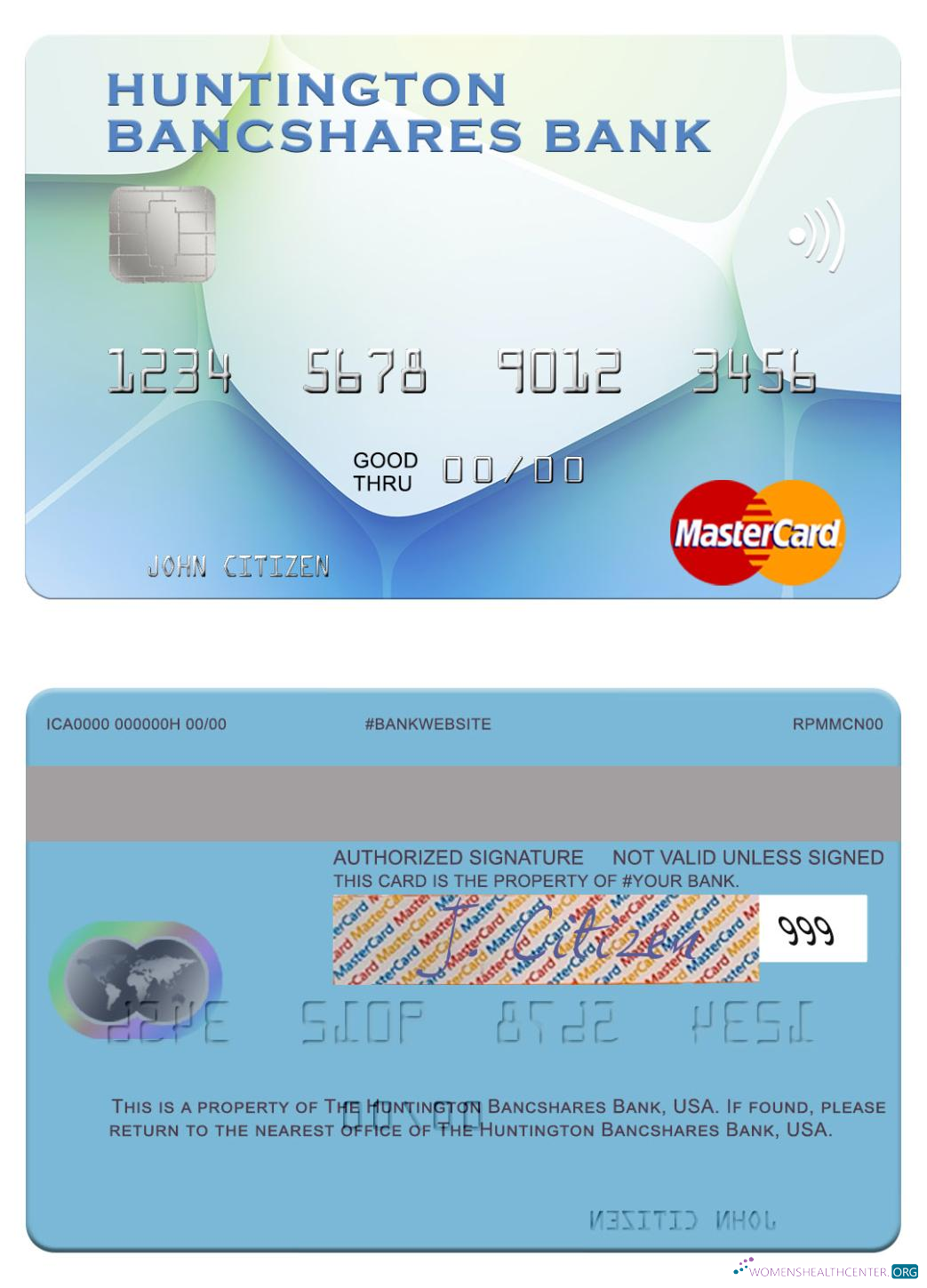 Realistische Herunterladen USA Huntington Bancshares Bank Mastercard Photoshop Vorlage