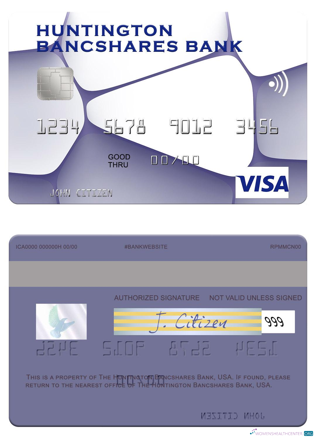 Editierbare Herunterladen USA Huntington Bancshares Bank Visa Karte Photoshop Vorlage