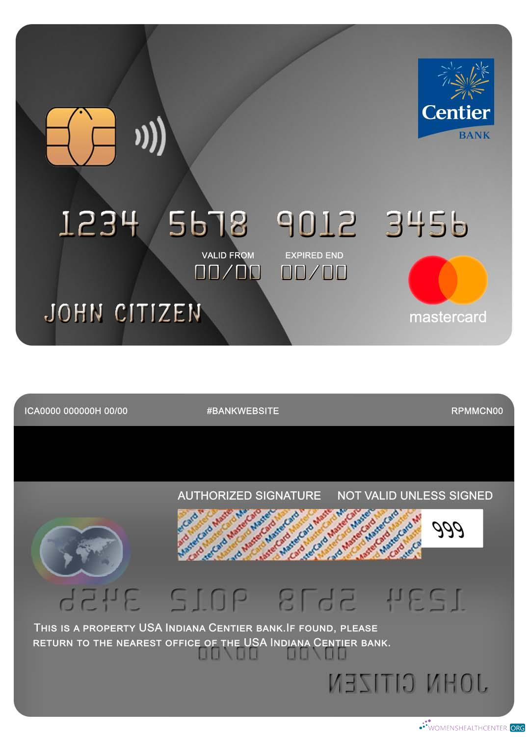 Editierbare Herunterladen USA Indiana Centier Bank Mastercard Photoshop Vorlage