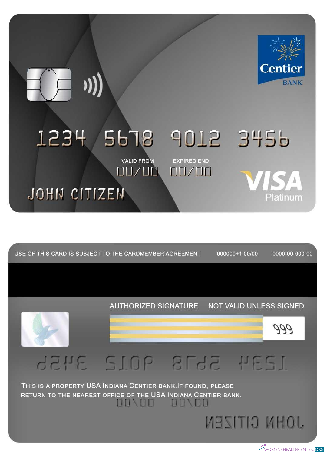 Hochwertige Herunterladen USA Indiana Centier Bank Visa Platin Karte Photoshop Vorlage
