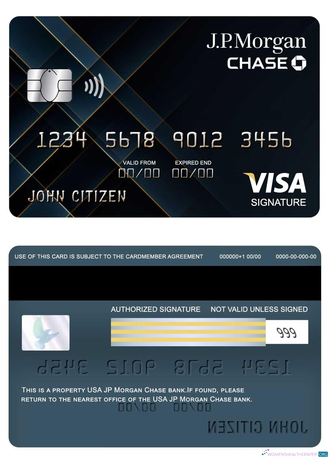 Professionelle Herunterladen USA JP Morgan Chase Bank Visa Signature Karte Photoshop Vorlage