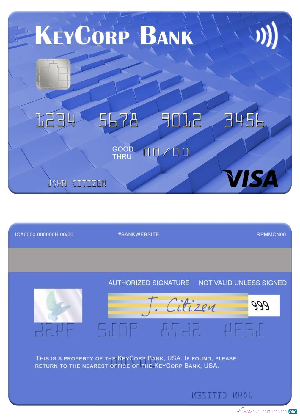 Hochwertige Herunterladen USA KeyCorp Bank Visa Karte Photoshop Vorlage