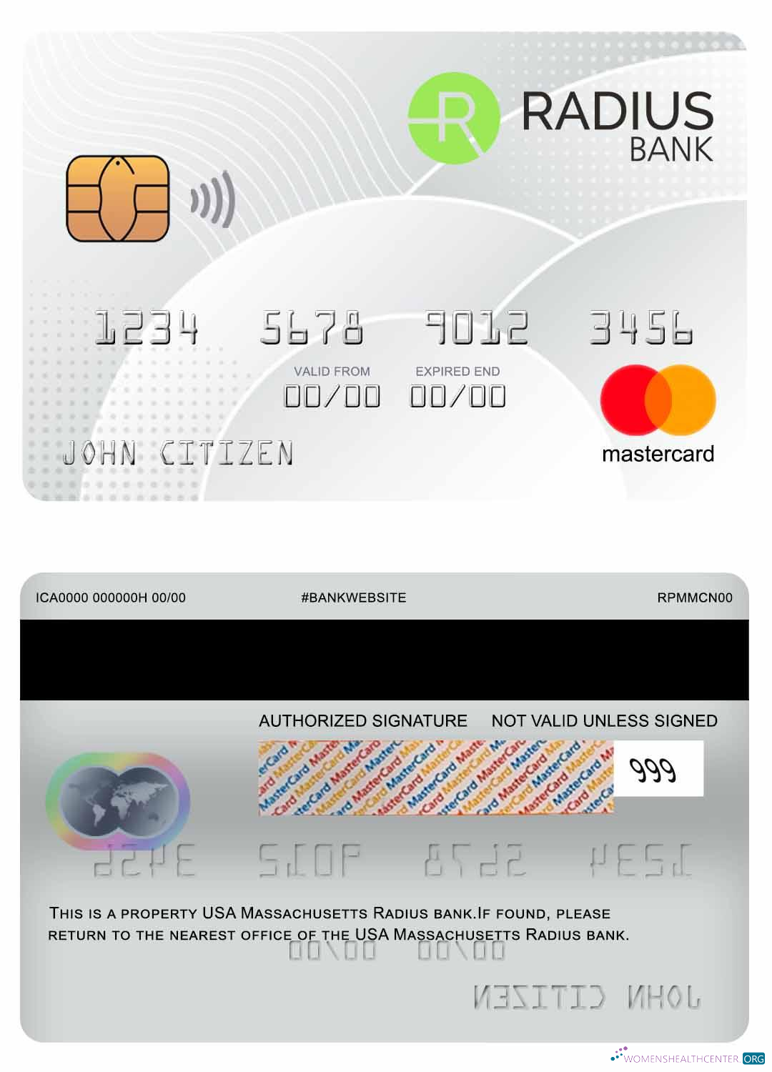 Hochwertige Herunterladen USA Massachusetts Radius Bank Mastercard Photoshop Vorlage