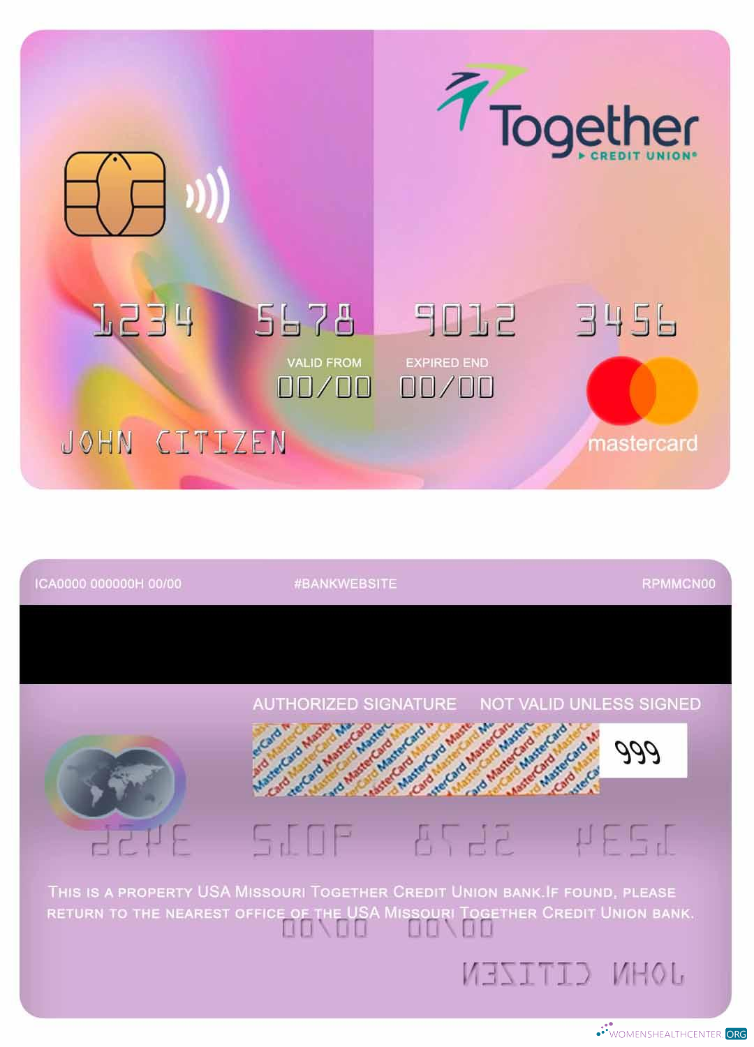Realistische Herunterladen USA Missouri Together Kredit Union Bank Mastercard Photoshop Vorlage
