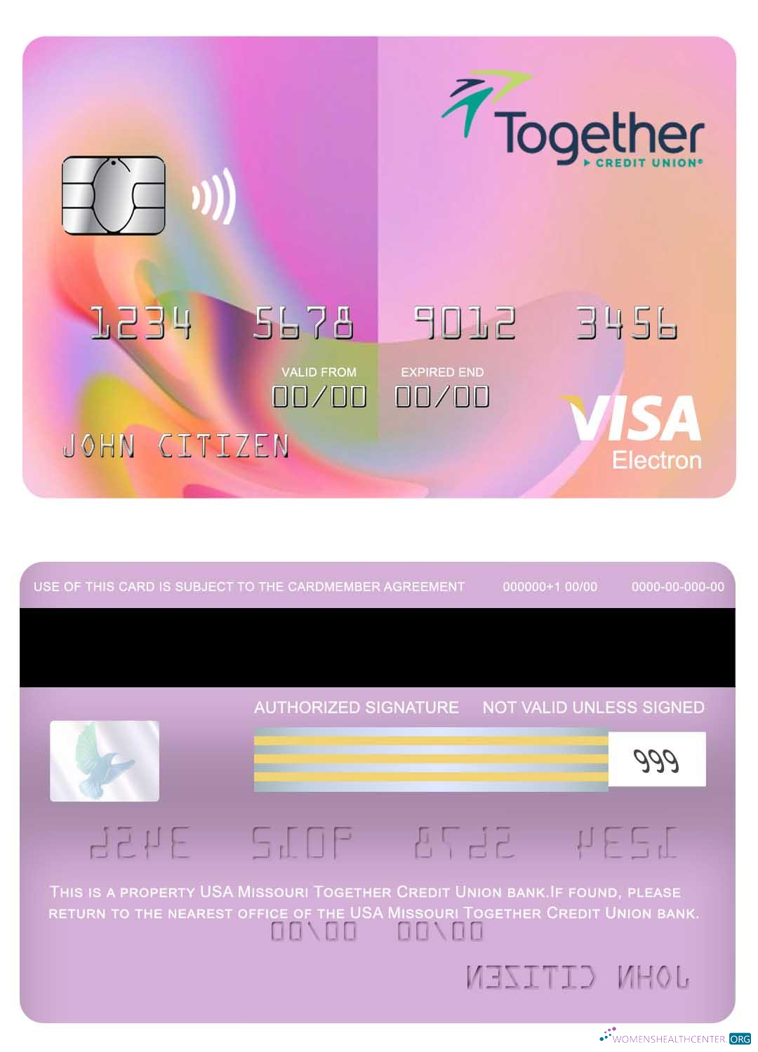 Professionelle Herunterladen USA Missouri Together Kredit Union Bank Visa Electron Karte Photoshop Vorlage