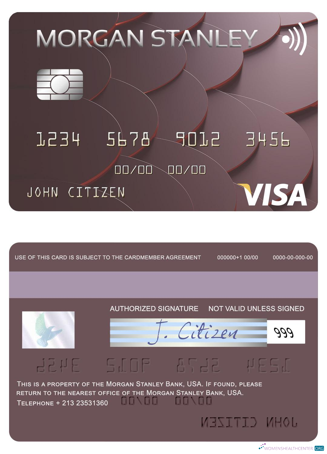 Realistische Herunterladen USA Morgan Stanley Bank Visa Karte Photoshop Vorlage