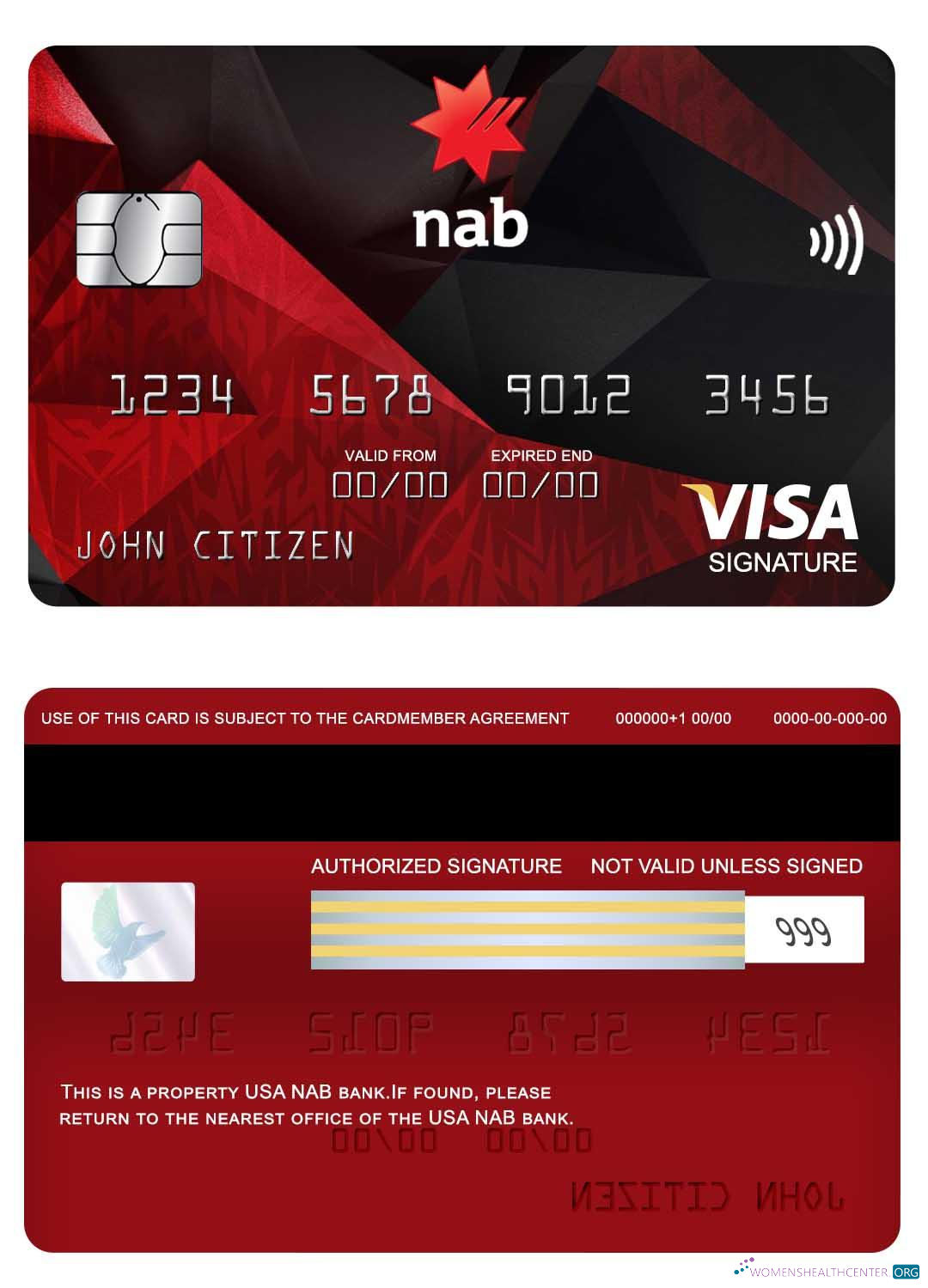 Realistische Herunterladen USA NAB Bank Visa Signature Karte Photoshop Vorlage