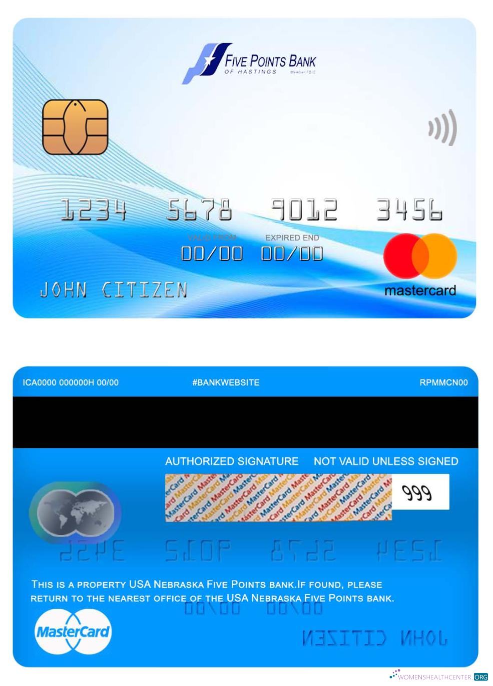 Professionelle Herunterladen USA Nebraska Five Points Bank Mastercard Photoshop Vorlage
