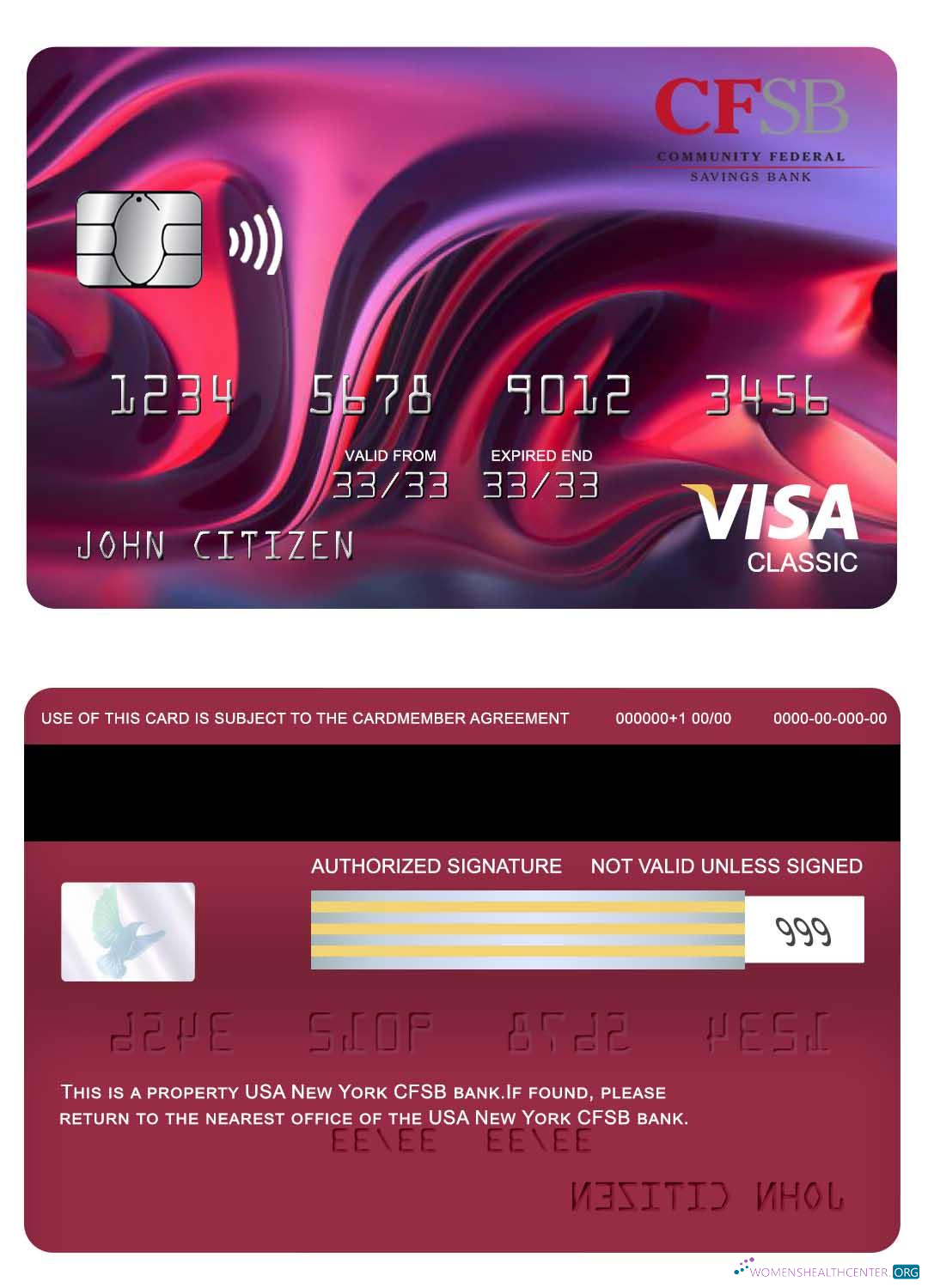 Hochwertige Herunterladen USA Neu York CFSB Bank Visa Classic Karte Photoshop Vorlage
