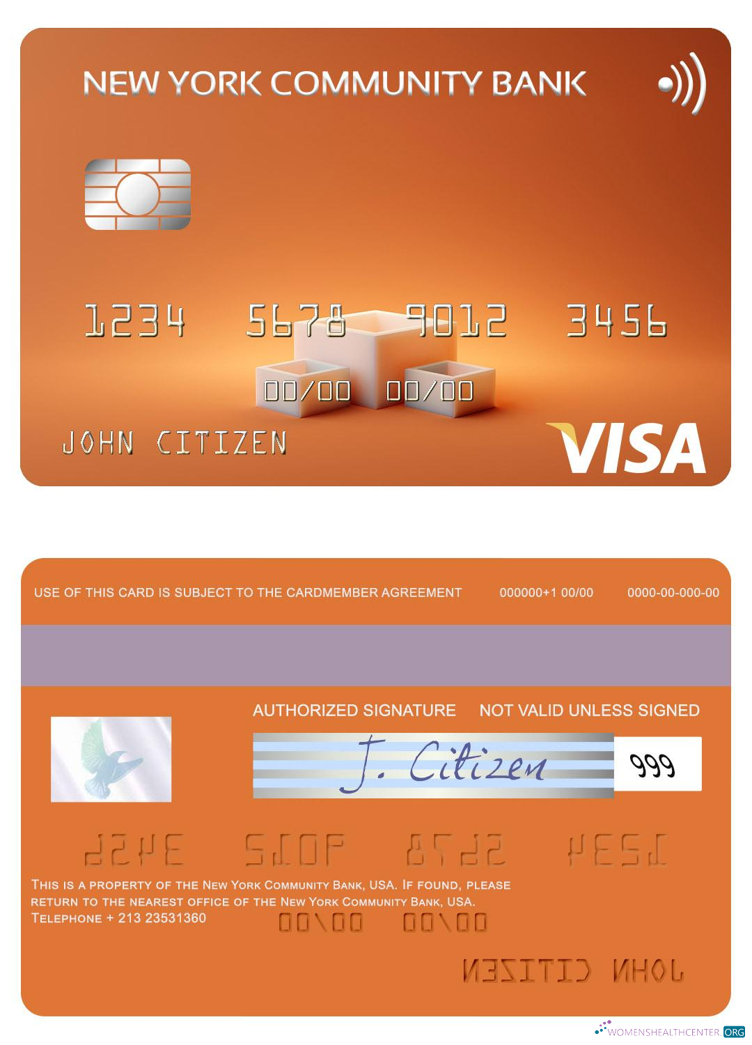 Professionelle Herunterladen USA Neu York Community Bank Visa Karte Photoshop Vorlage