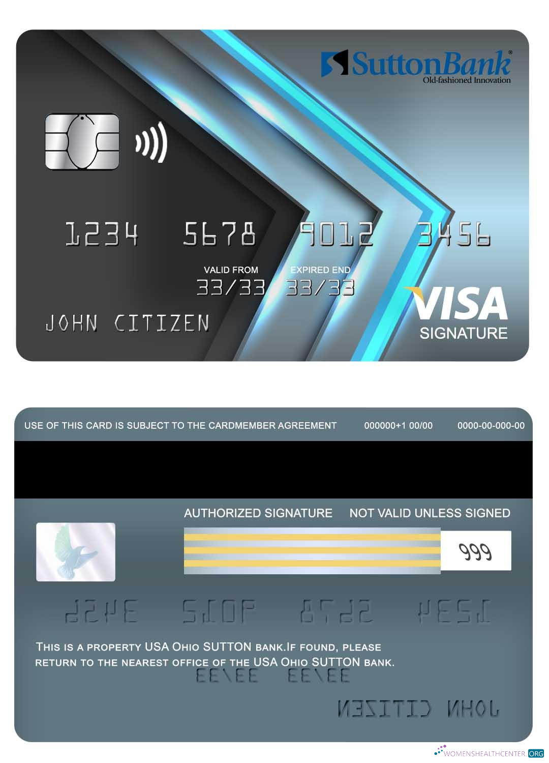 Editierbare Herunterladen USA Ohio SUTTON Bank Visa Signature Karte Photoshop Vorlage