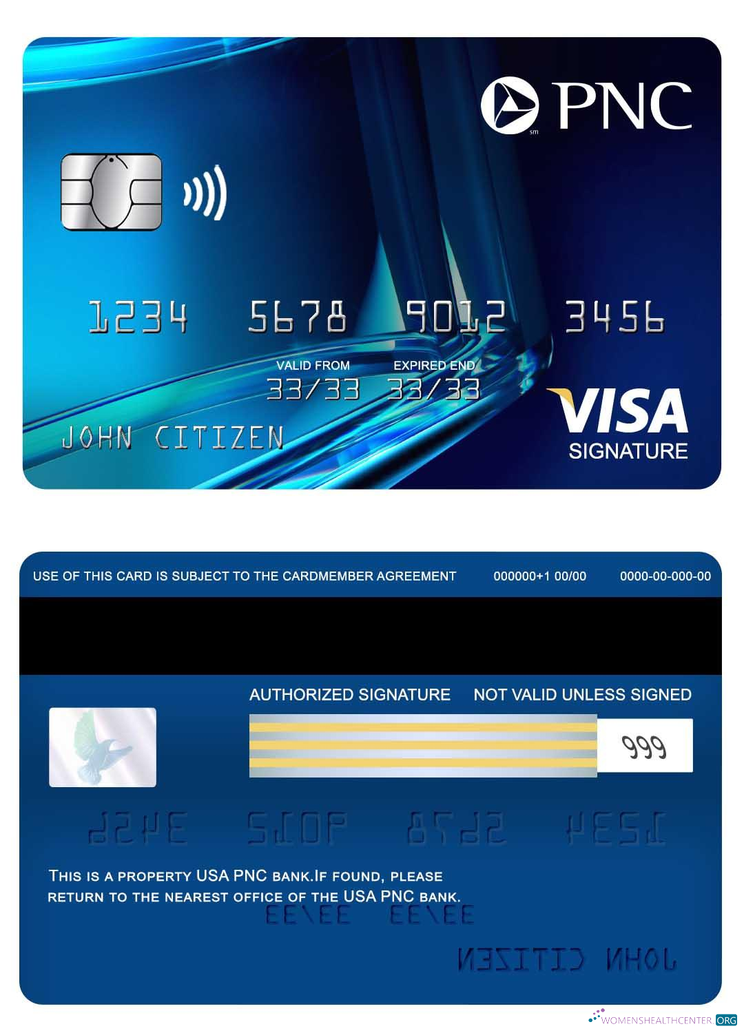 Editierbare Herunterladen USA PNC Bank Visa Signature Karte Photoshop Vorlage