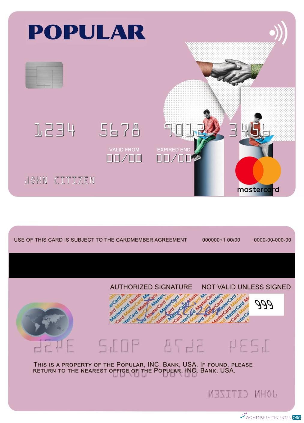 Editierbare Herunterladen USA Popular, Inc. Bank Mastercard Photoshop Vorlage