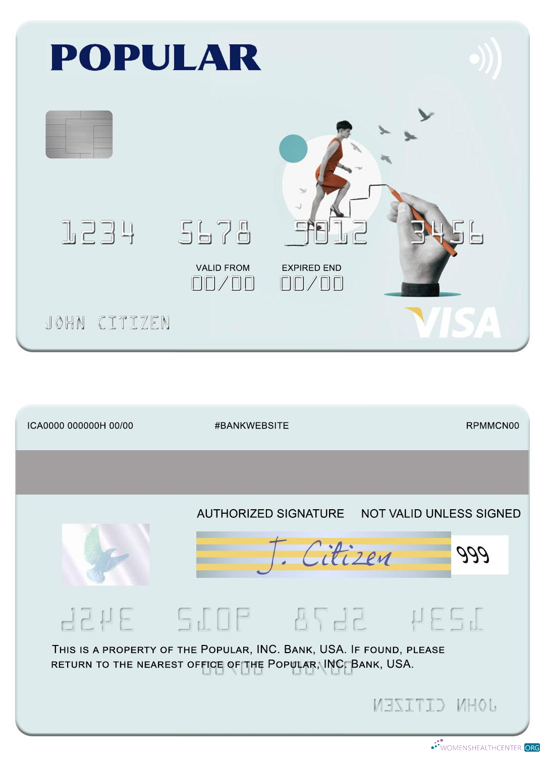 Premium Herunterladen USA Popular, Inc. Bank Visa Karte Photoshop Vorlage