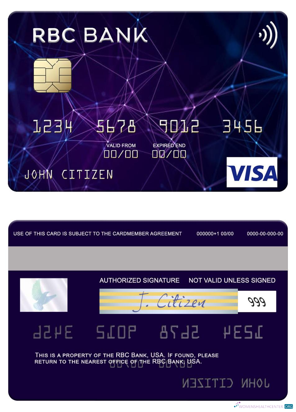 Hochwertige Herunterladen USA RBC Bank Visa Karte Photoshop Vorlage