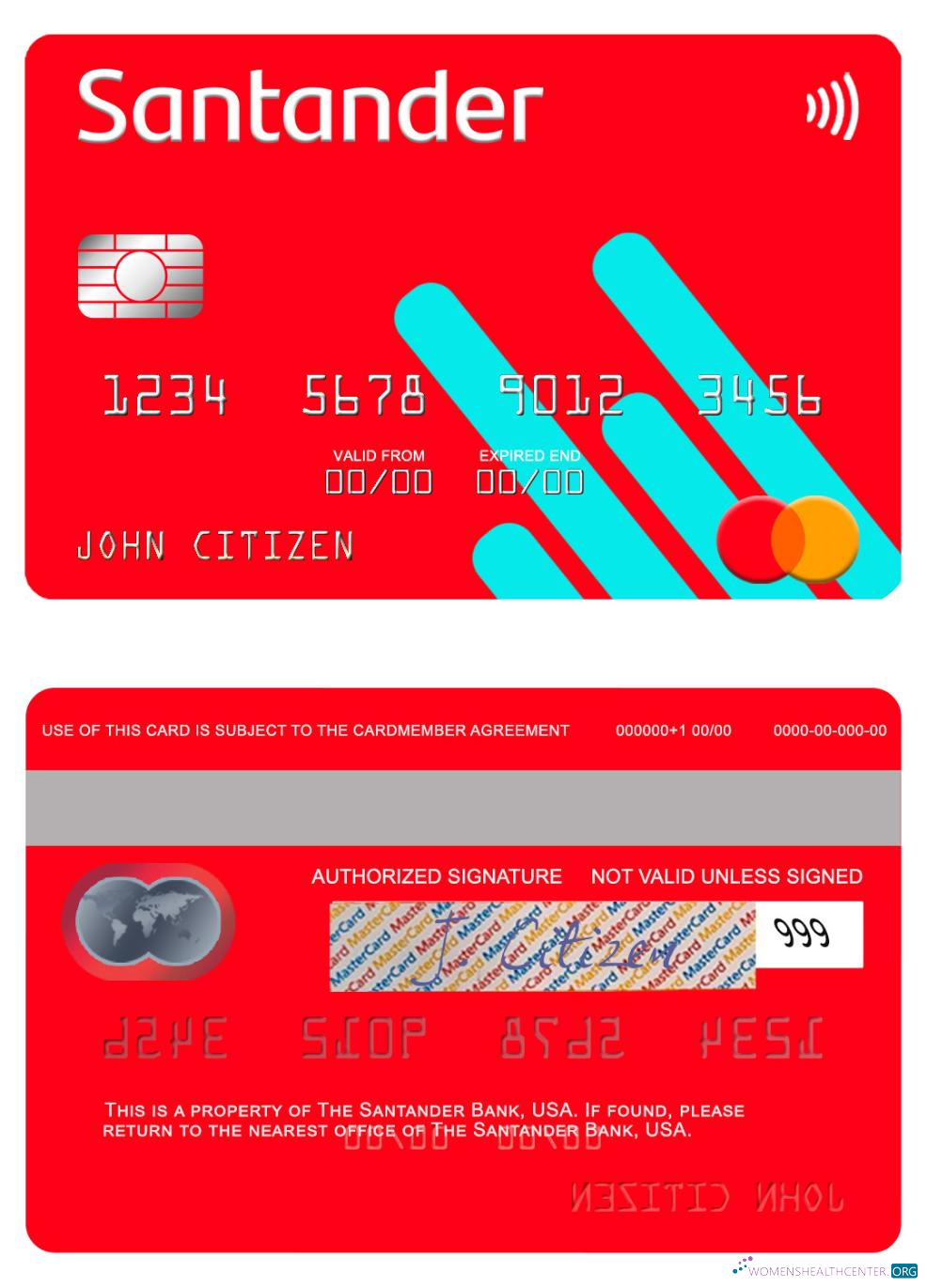 Realistische Herunterladen USA Santander Bank Mastercard Photoshop Vorlage