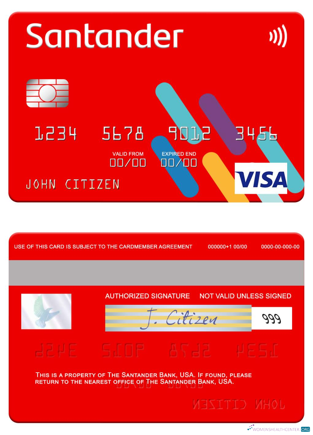 Hochwertige Herunterladen USA Santander Bank Visa Karte Photoshop Vorlage