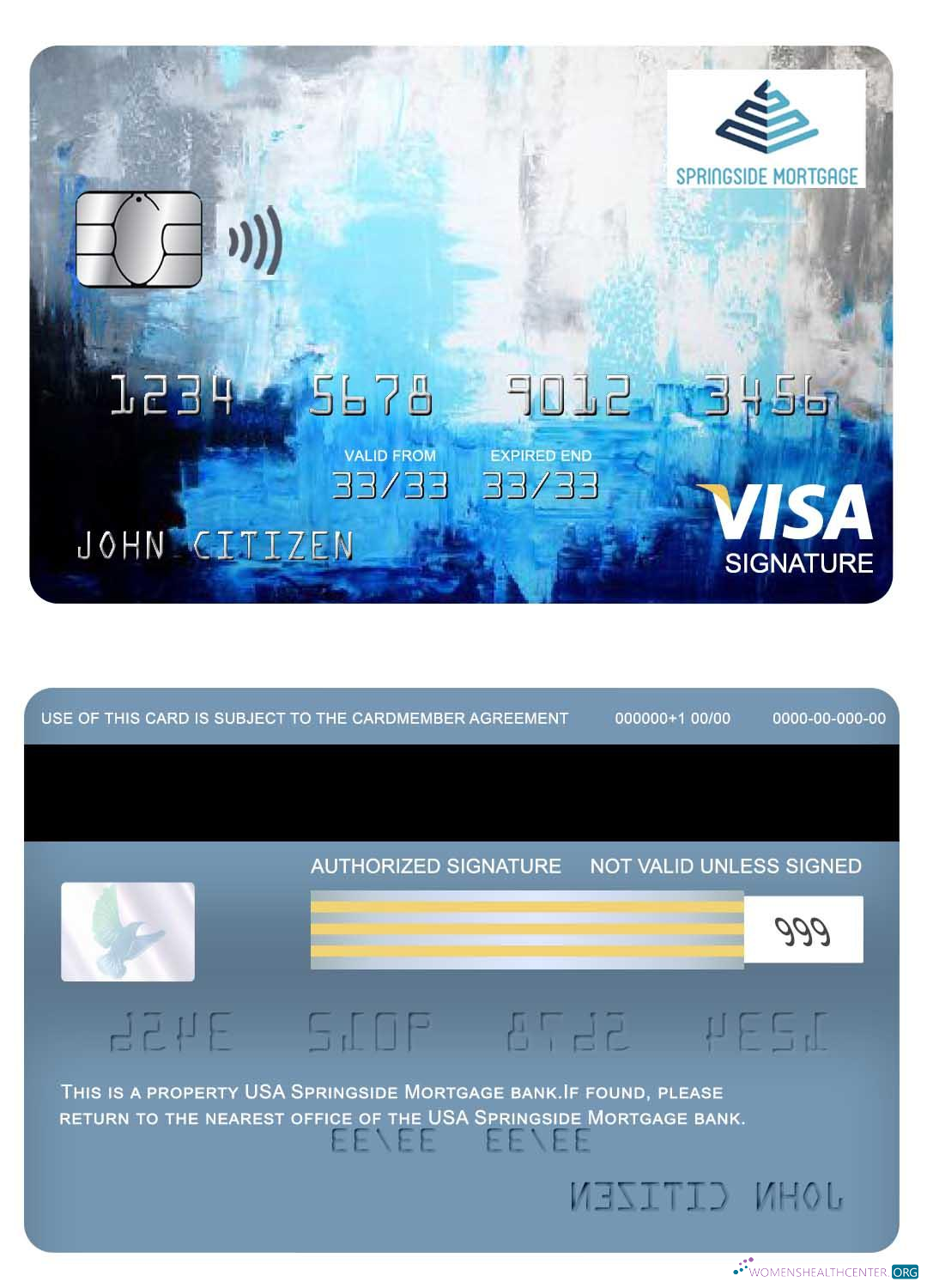 Hochwertige Herunterladen USA Springside Hypothek Bank Visa Signature Karte Photoshop Vorlage