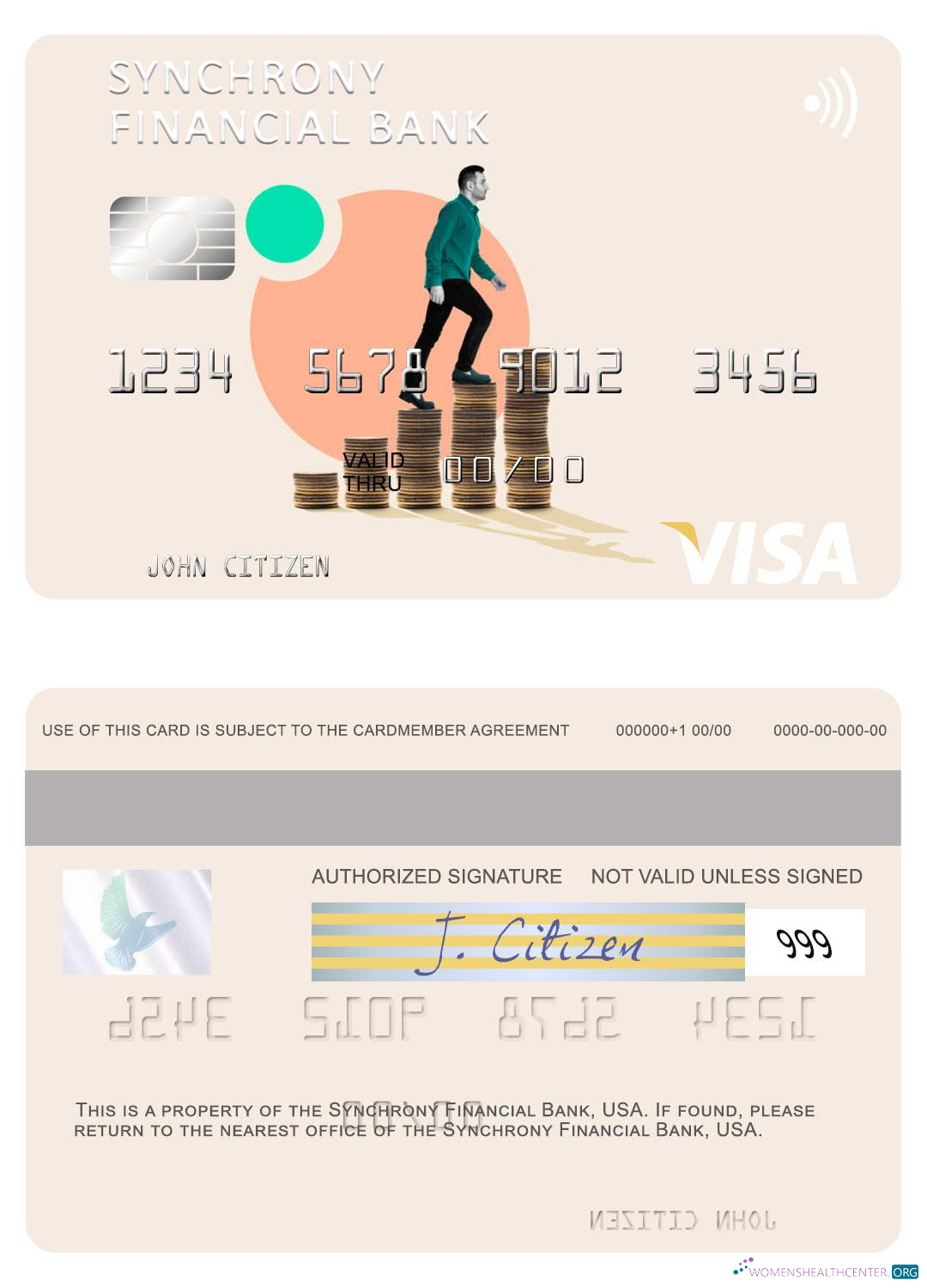 Realistische Herunterladen USA Synchrony Financial Bank Visa Karte Photoshop Vorlage